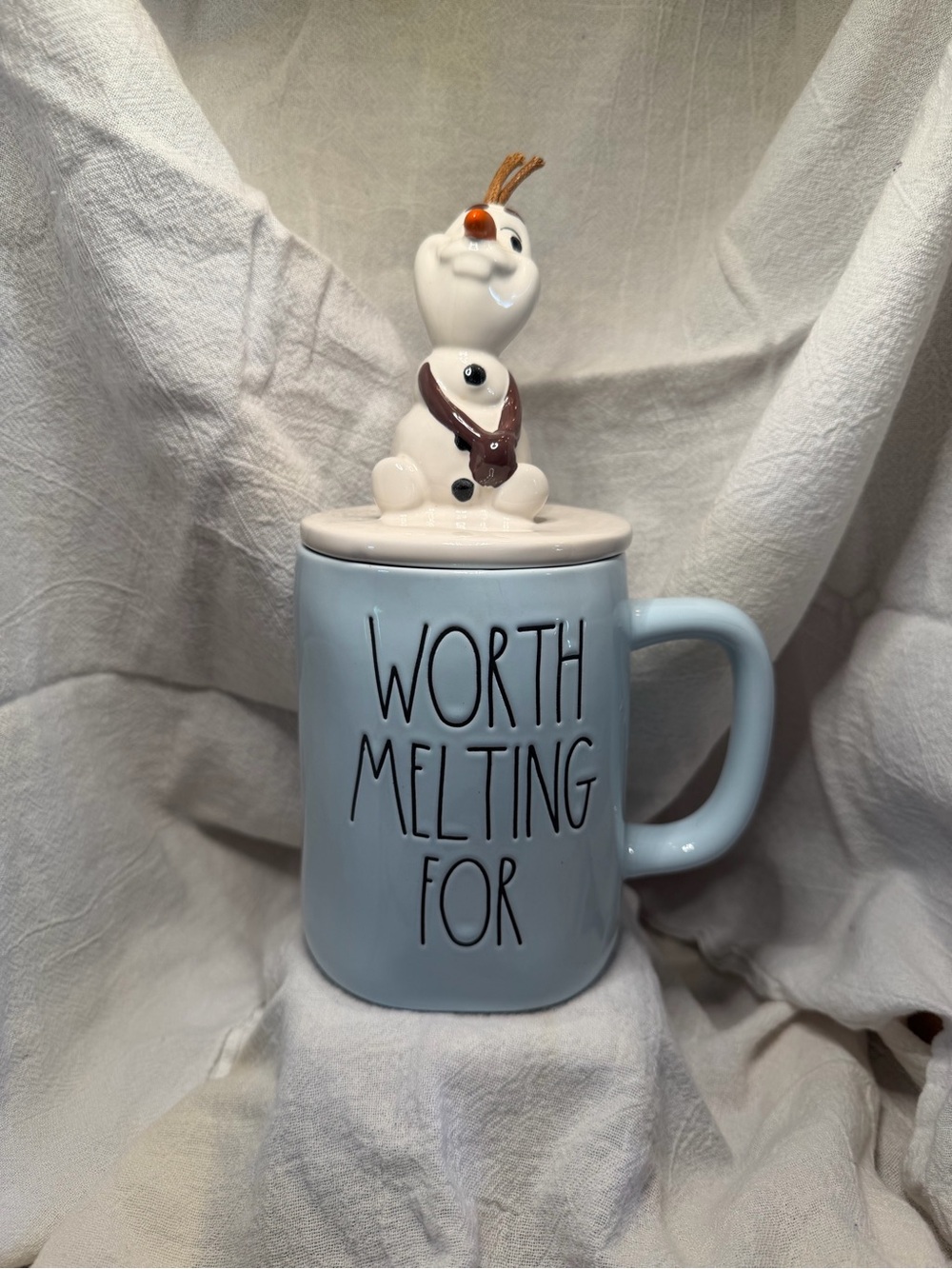 Rae Dunn Light Blue Ceramic Mug with Olaf Lid